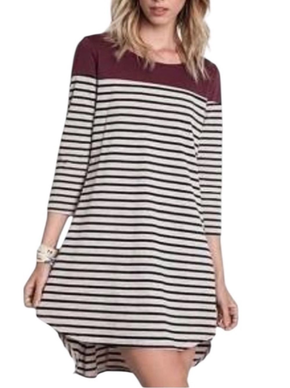 Umgee Striped Colorblock Swing Tunic Dress Boho Cottagecore Babydoll Small